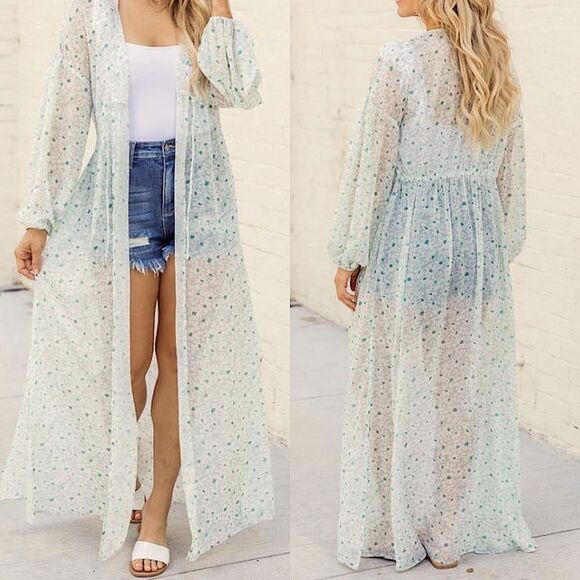 Pink Lily Cardigan Kimono Know Your Reason sheer Floral Duster festival cover S - Picture 1 of 10